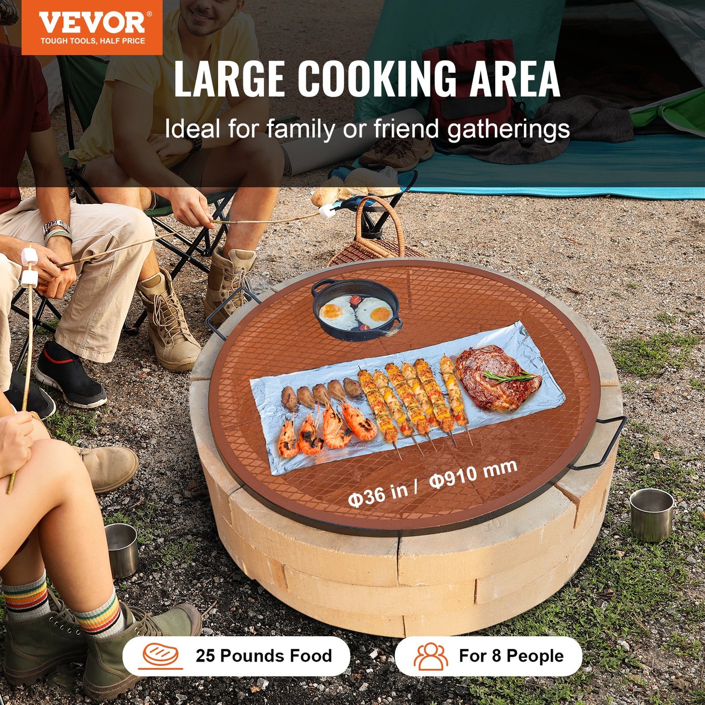 Heavy Duty Steel Fire Pit Grill Grate 36 Inch Round Cooking Grid for Outdoor Camping & BBQ