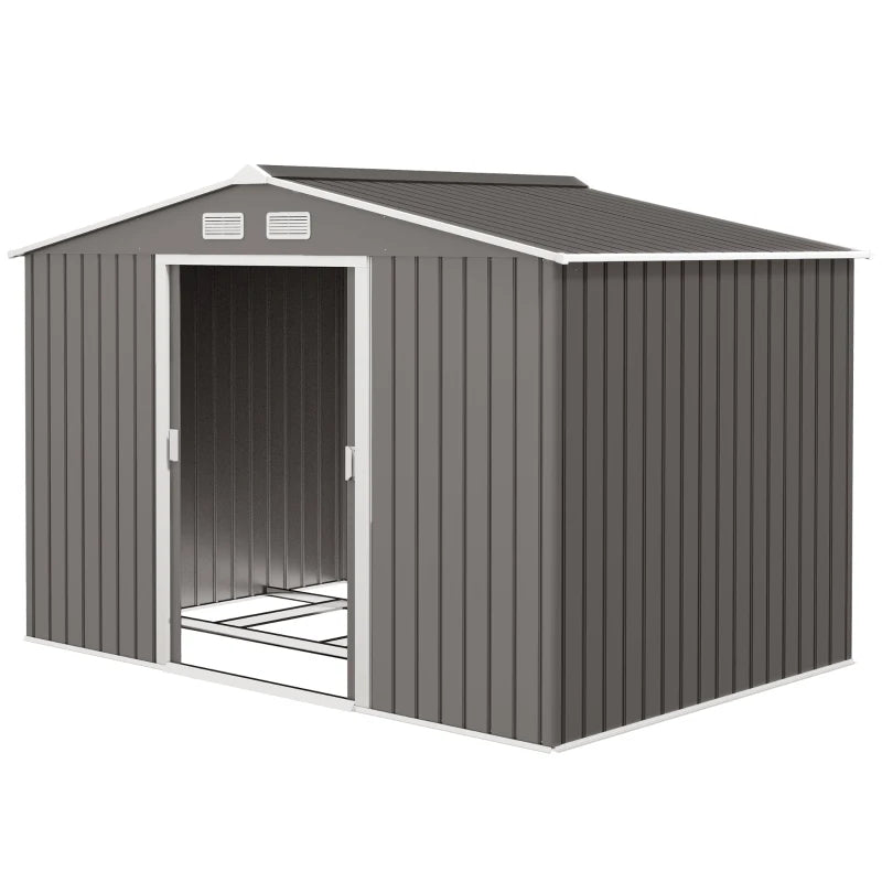 Outdoor Garden Tool Storage Shed - Galvanized Steel, Light Gray, 9x6 ft