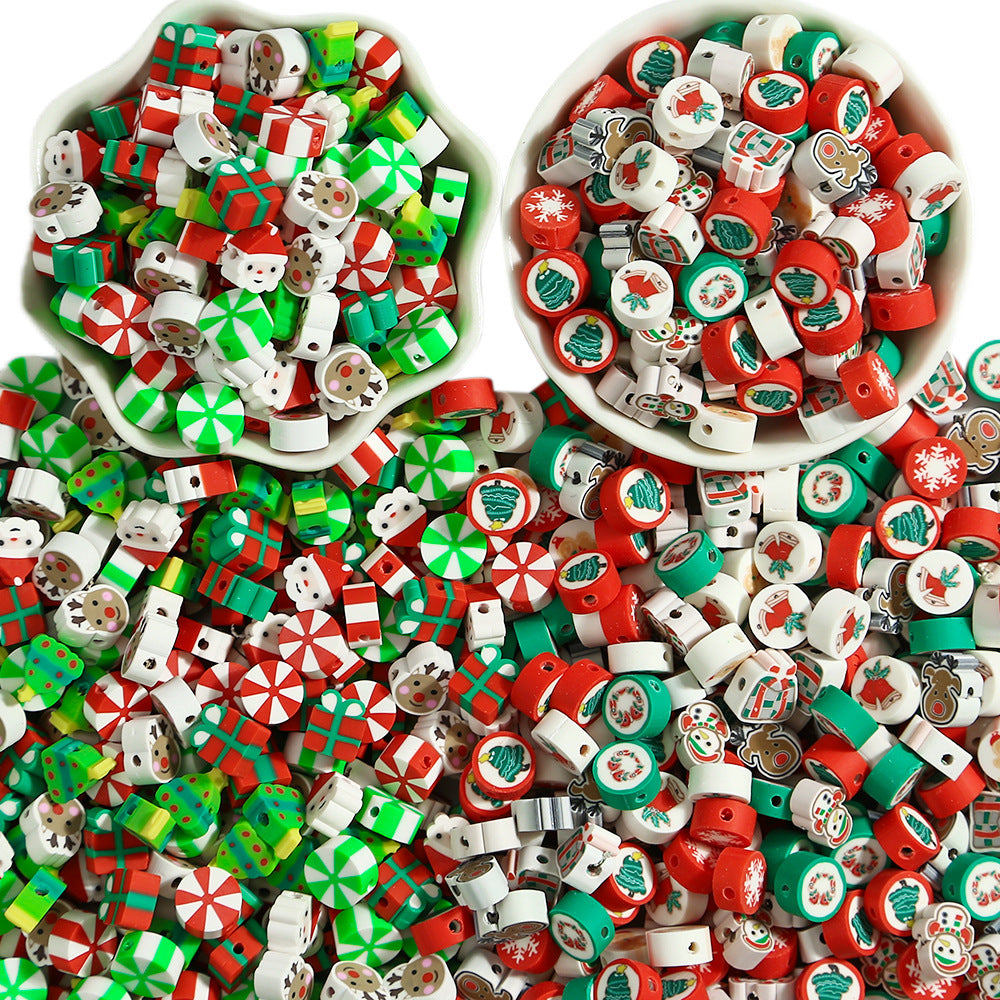 Christmas Soft Pottery Santa Claus Elk Beads - Holiday Craft Supplies