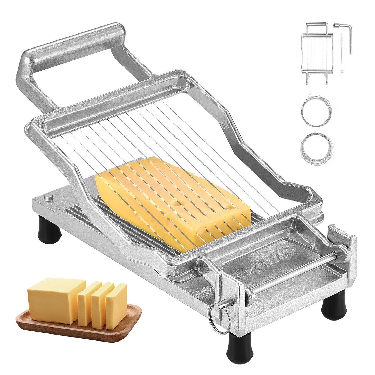 Cheese Slicer with Wire - Adjustable Thickness Cheese Cutter in Silver