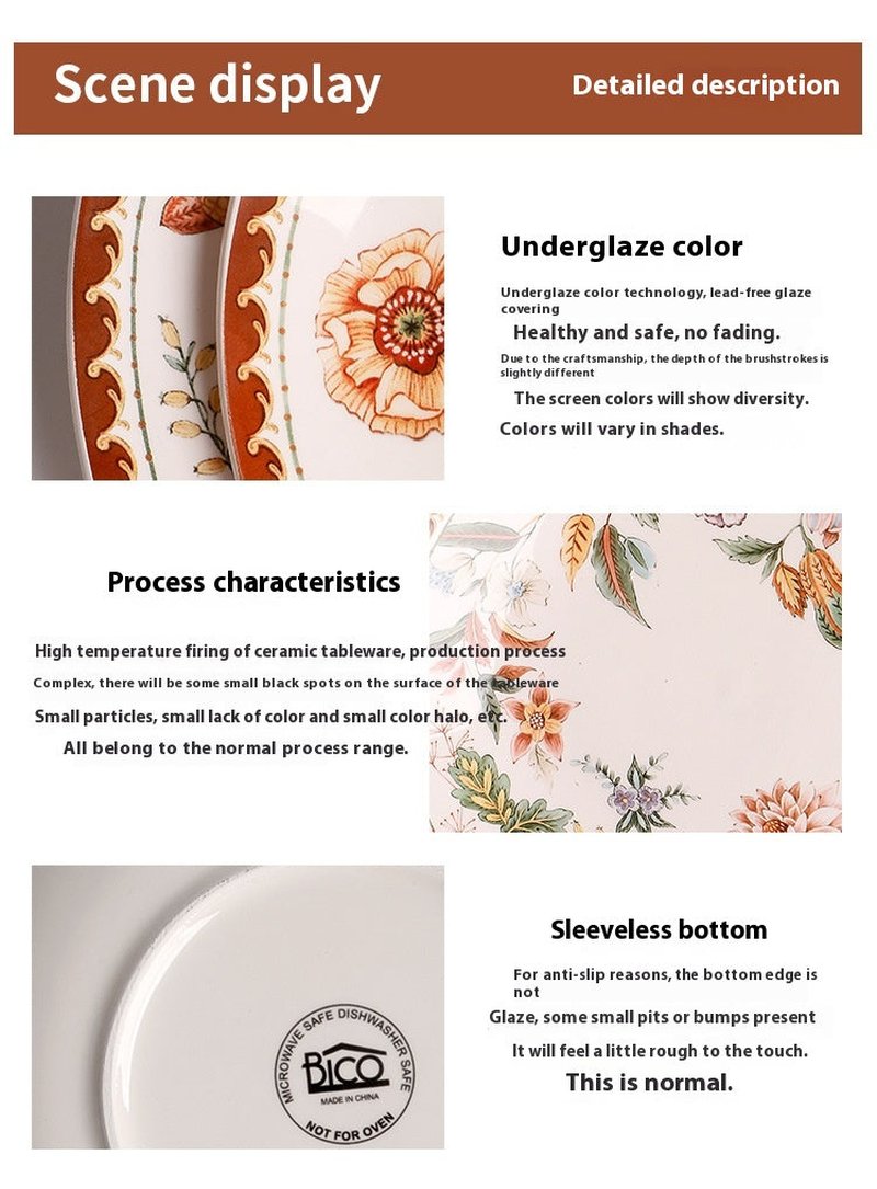 Large Rectangular Ceramic Dinner Plate – Colorful Autumn Pattern