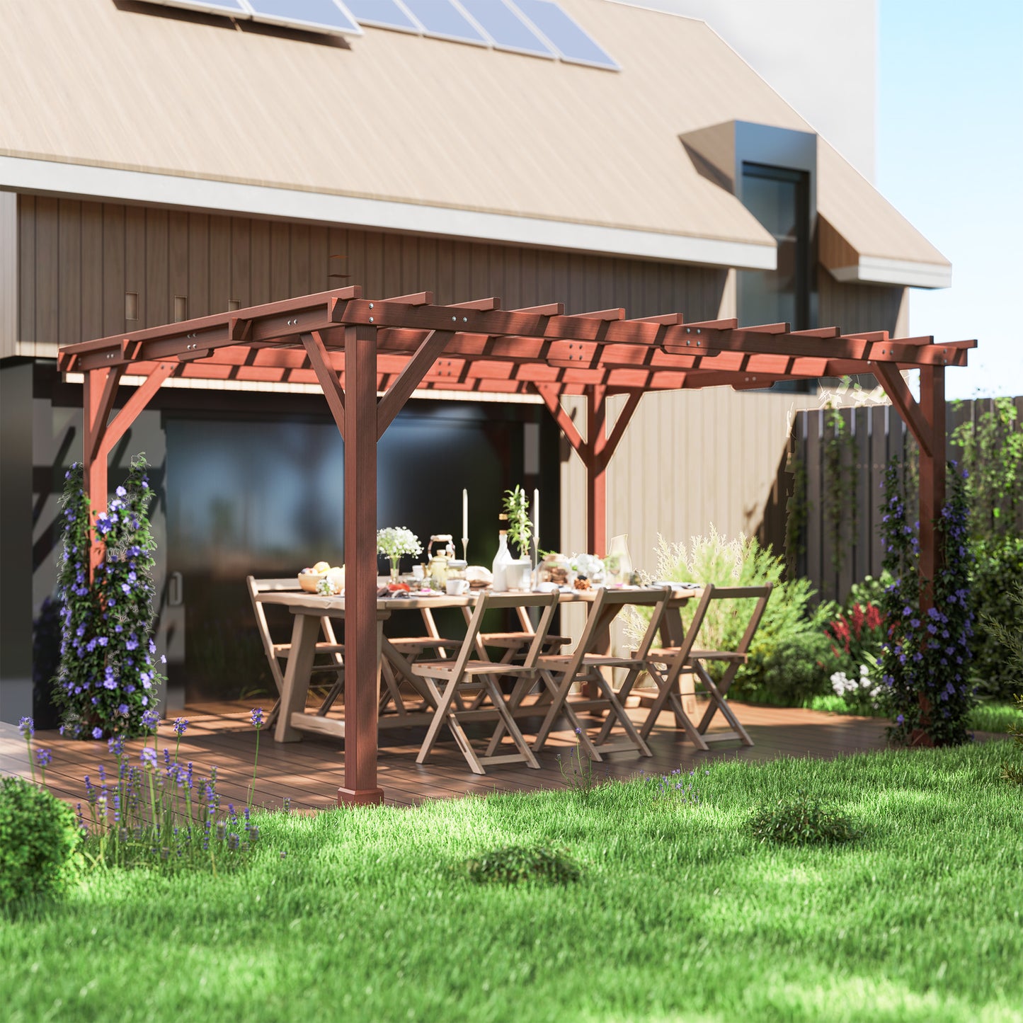 Wood Pergola with Grape Trellis - Outdoor Patio Structure