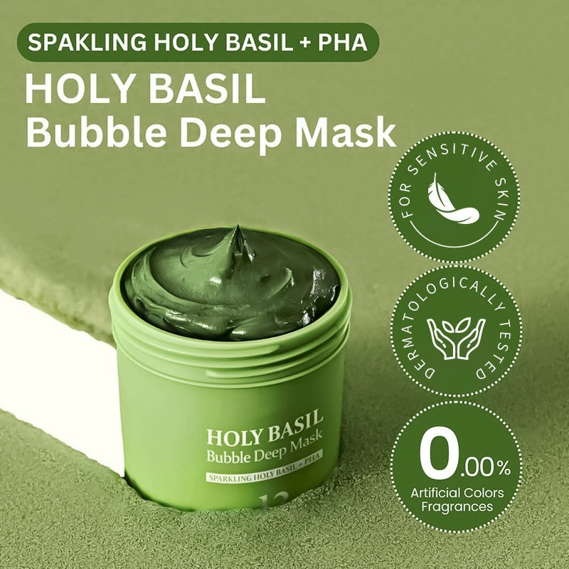 Holy Basil Bubble Mask for Oily Skin - Deep Cleansing & Exfoliating Facial