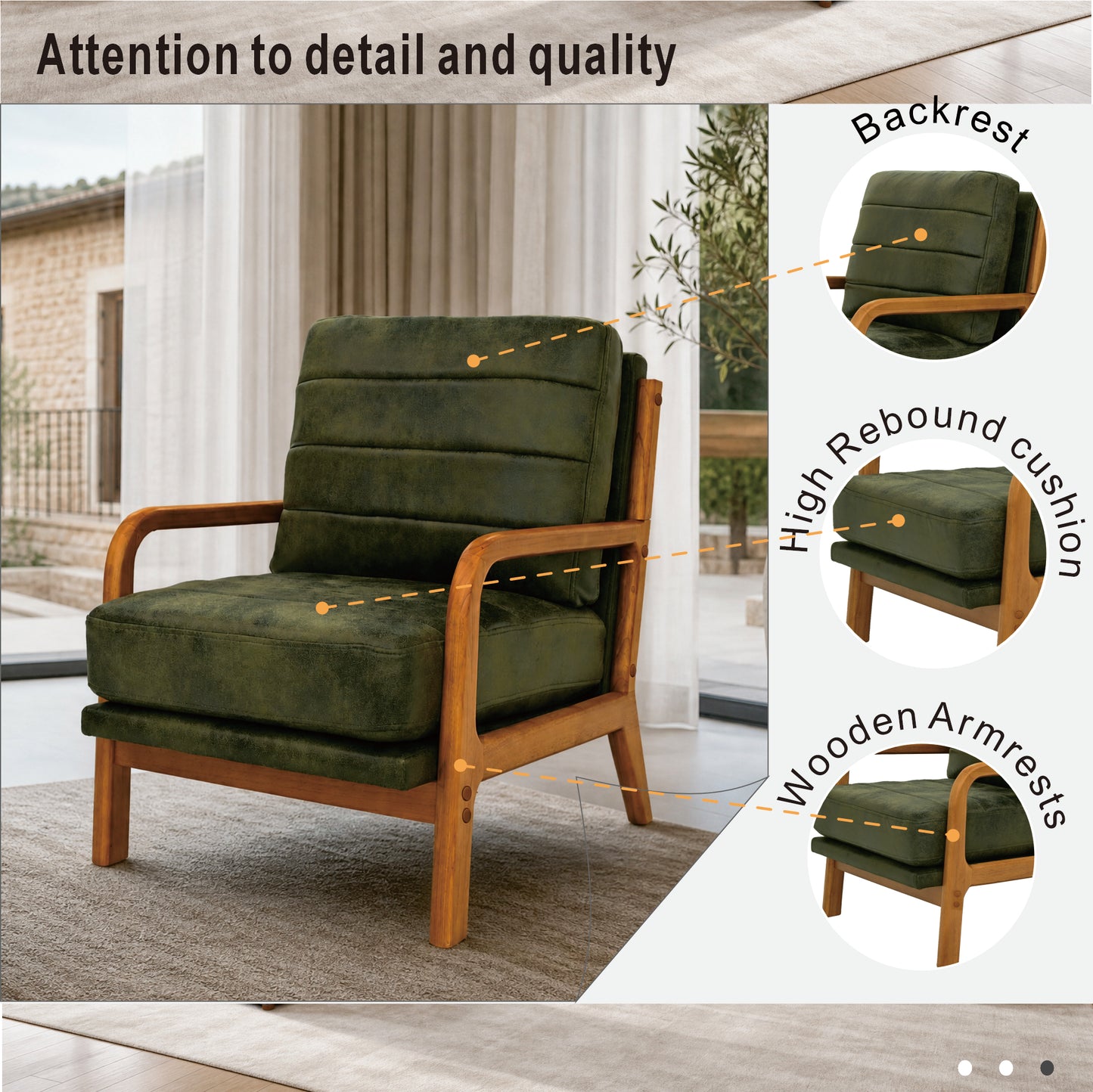Mid-Century Modern Olive Green Fabric Armchair