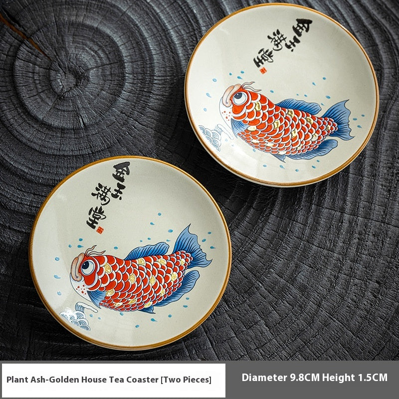 Ceramic Goldfish Coaster Set - Retro Chinese Style Housewarming Gift