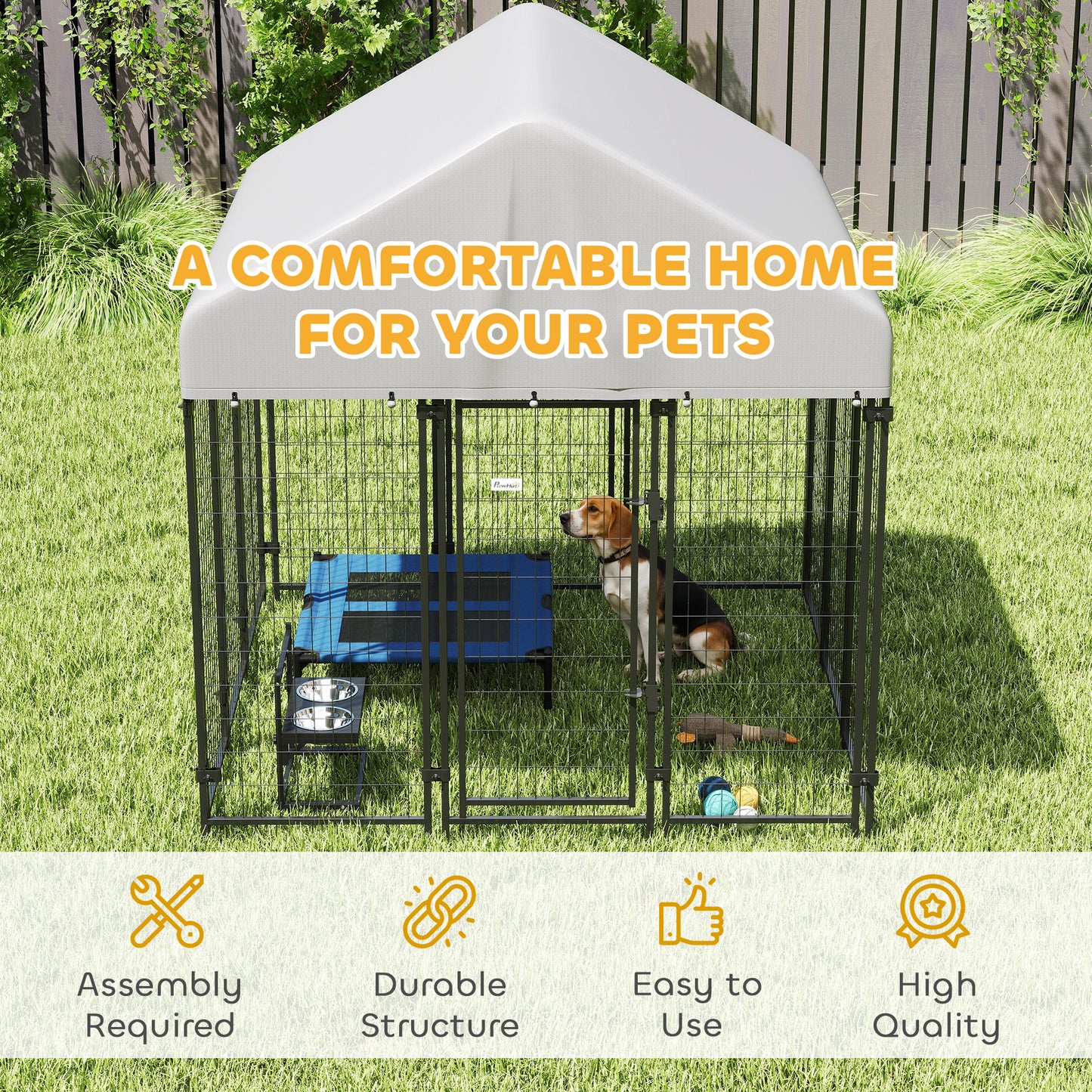 Heavy Duty Outdoor Dog Kennel with Roof, 6x6ft Welded Wire Playpen, Escape-Proof Lock