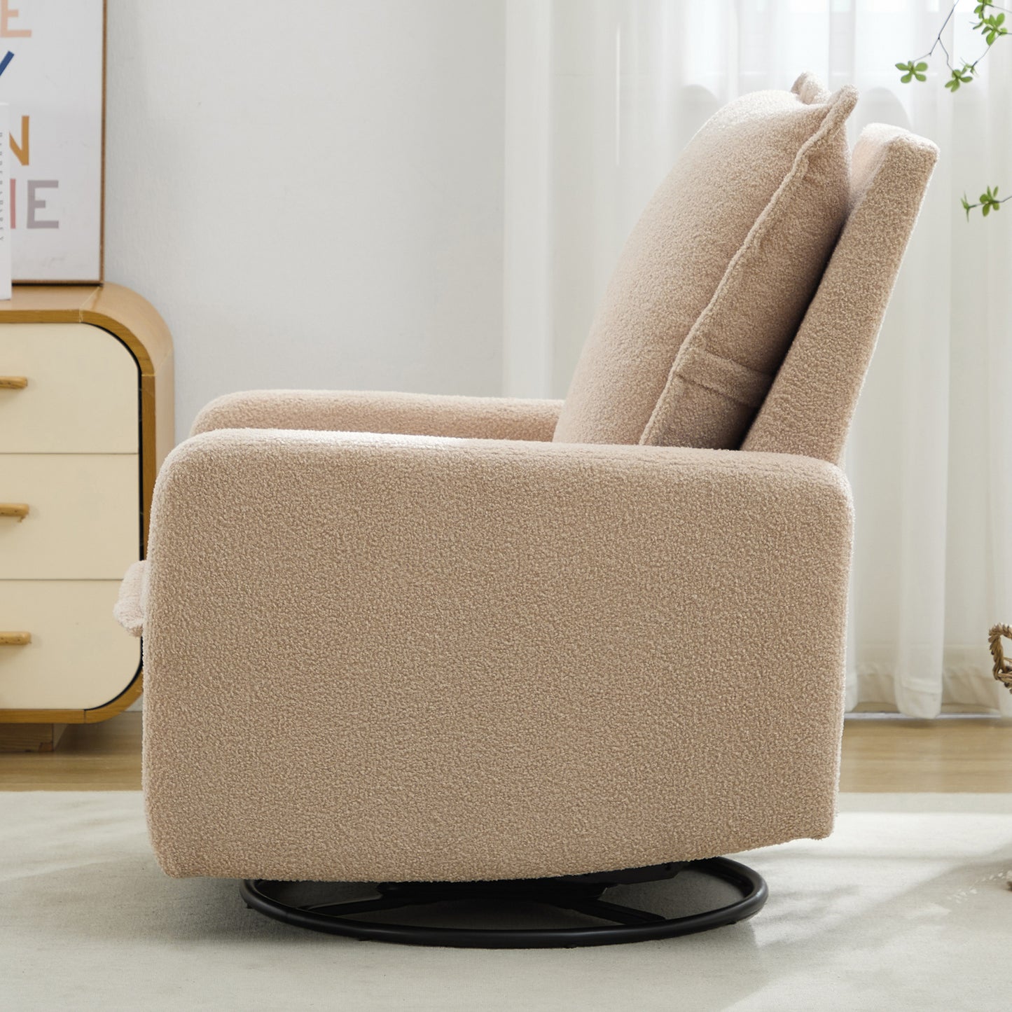 Swivel Rocker Recliner Chair - Teddy Fleece Oatmeal