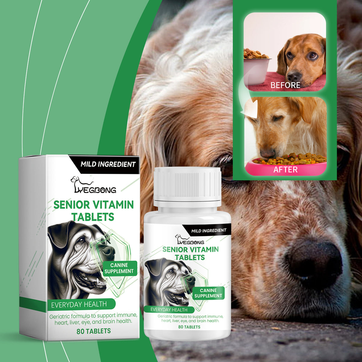 Senior Dog Multivitamin Chewables - Support Immunity, Eyes, Skin & Bones - 80 Tablets