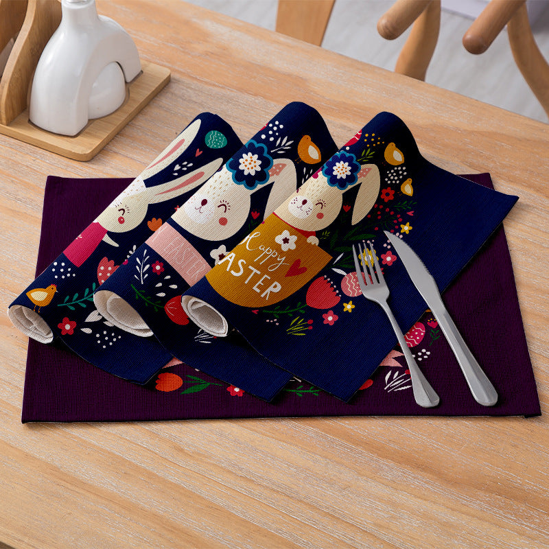 Cartoon Rabbit Kitchen Coaster Set Anti-Scalding Cotton Linen Placemat
