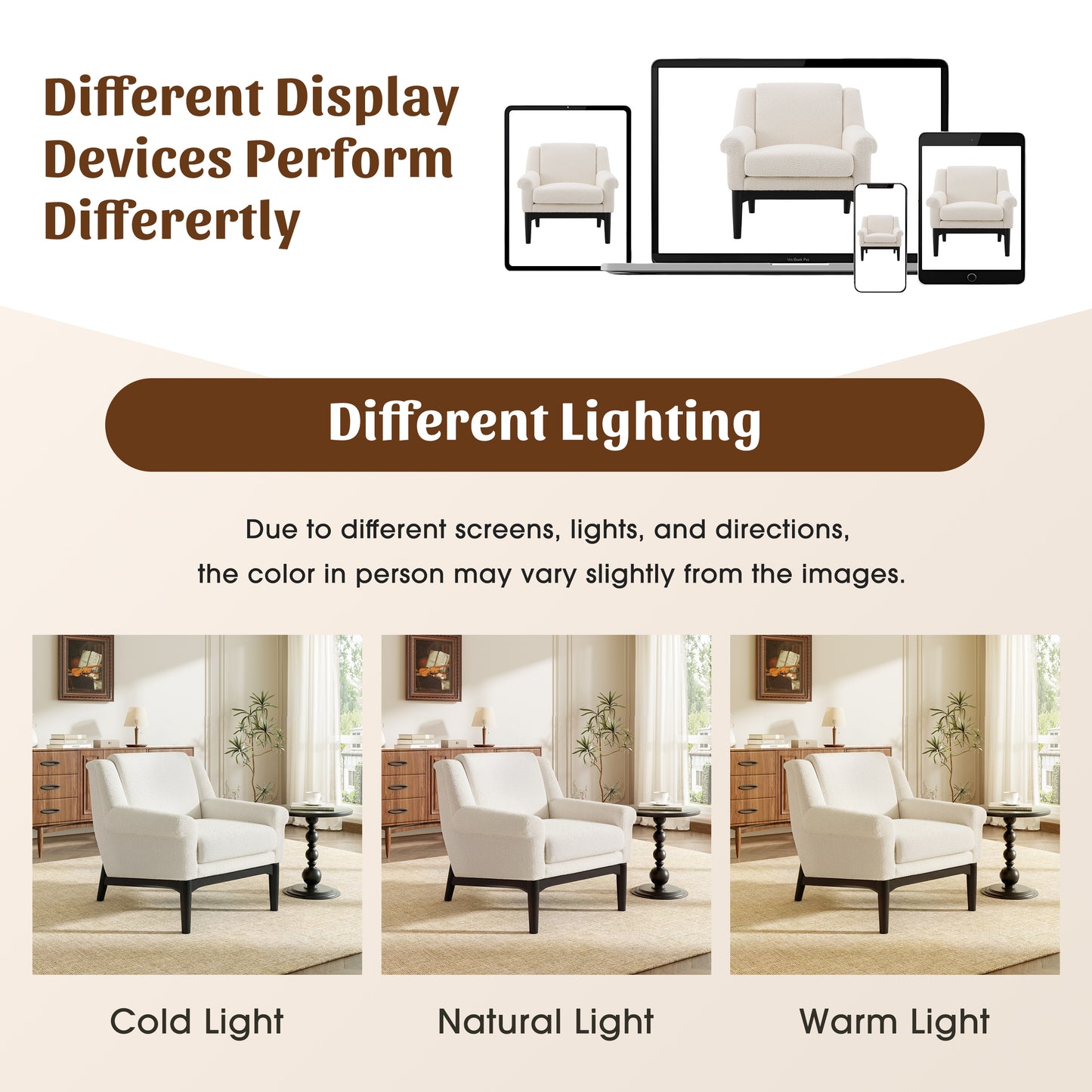 Beige Modern Accent Chair with Flared Arms - Upholstered Lounge Chair