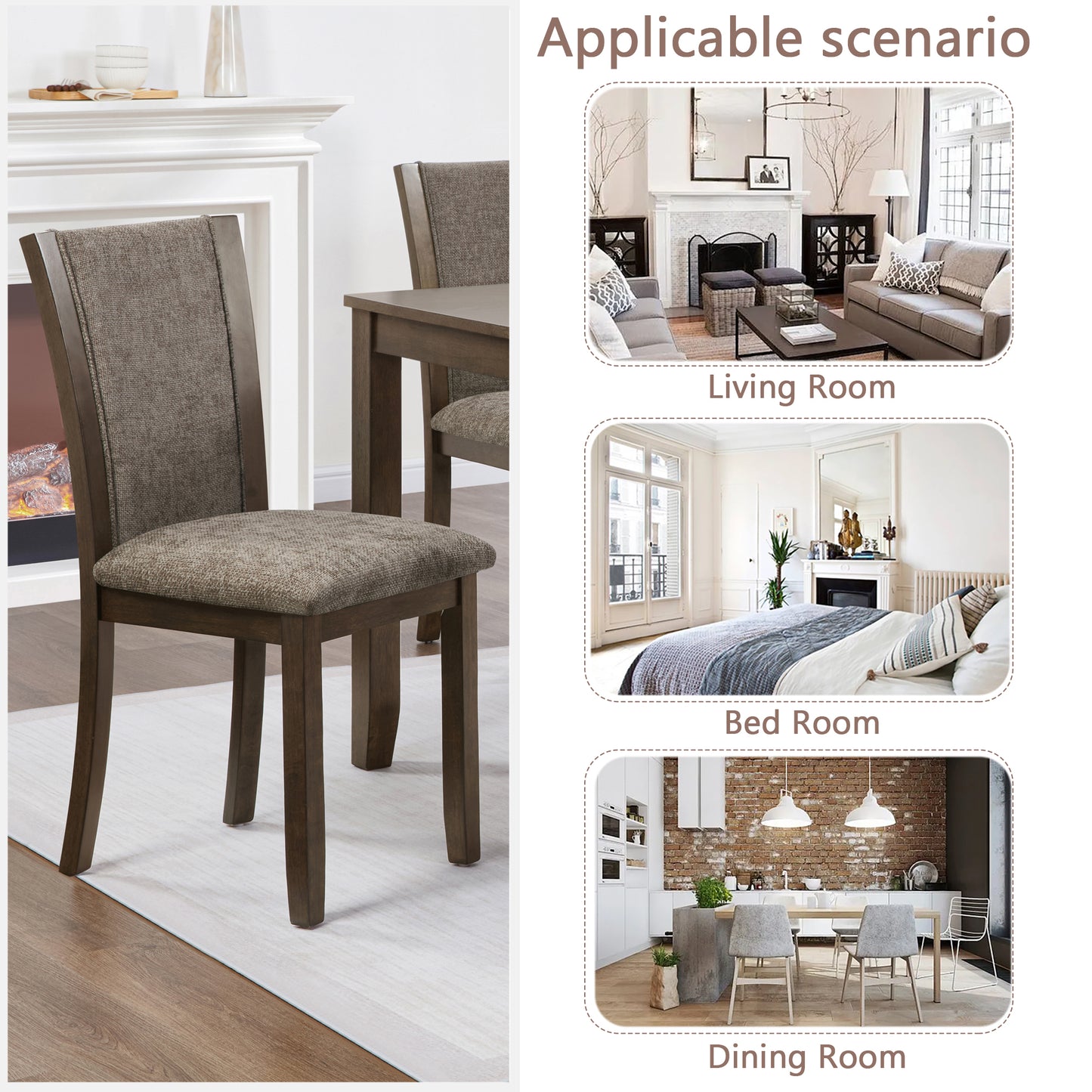 Wooden Dining Chairs Set of 4 with Padded Seats - Dark Walnut