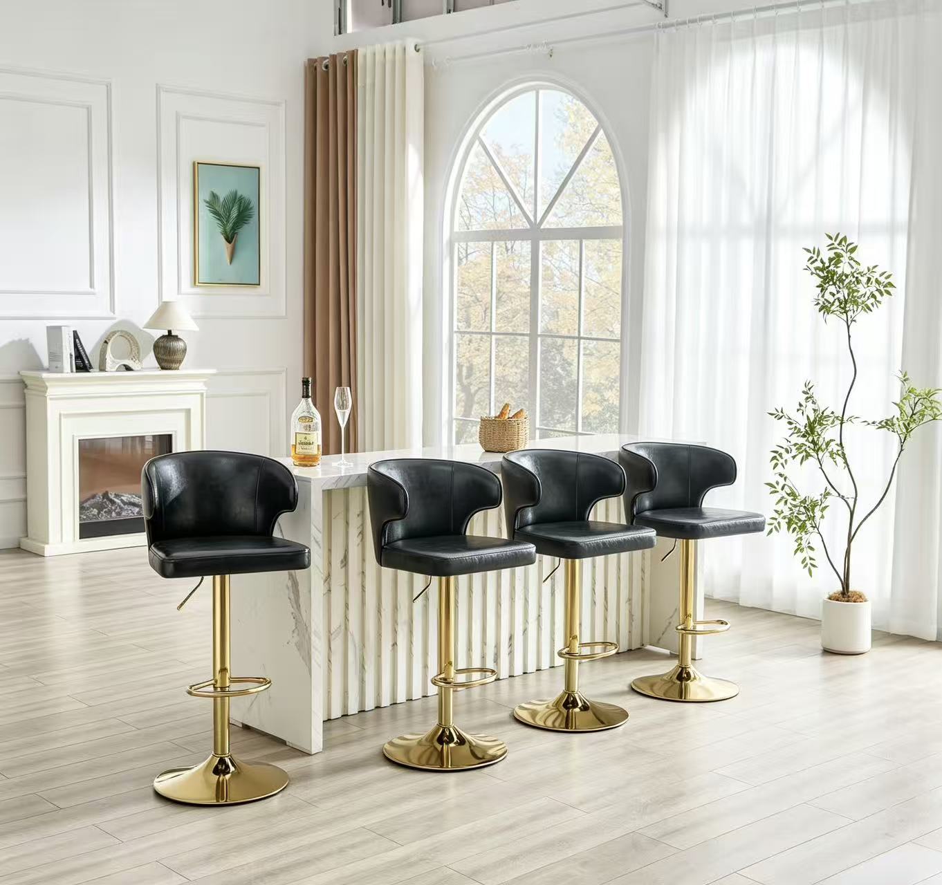 Modern Rotating Adjustable Bar Chair, PU Leather Belt Backrest Swivel