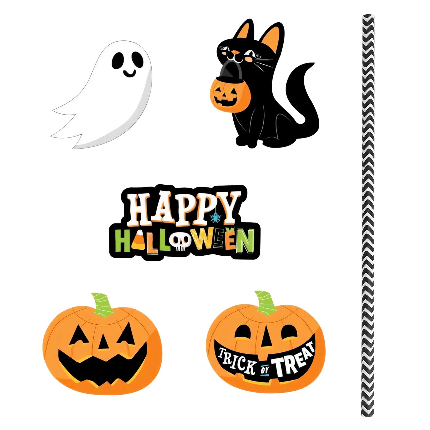 25-Pack Halloween Decorative Straws - Multicolor Paper Straws