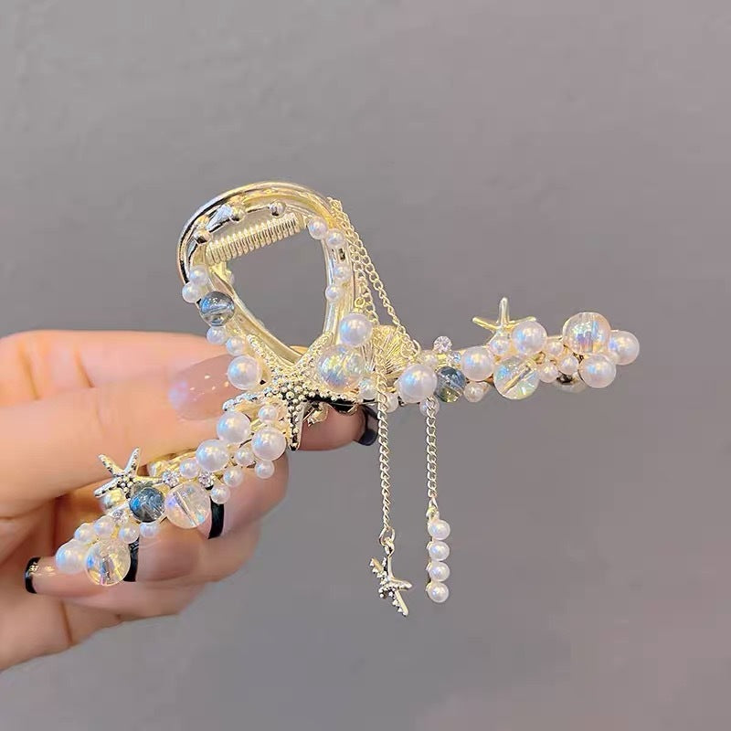 Antique Metal Hair Clip with Tassel & Pearl Detail