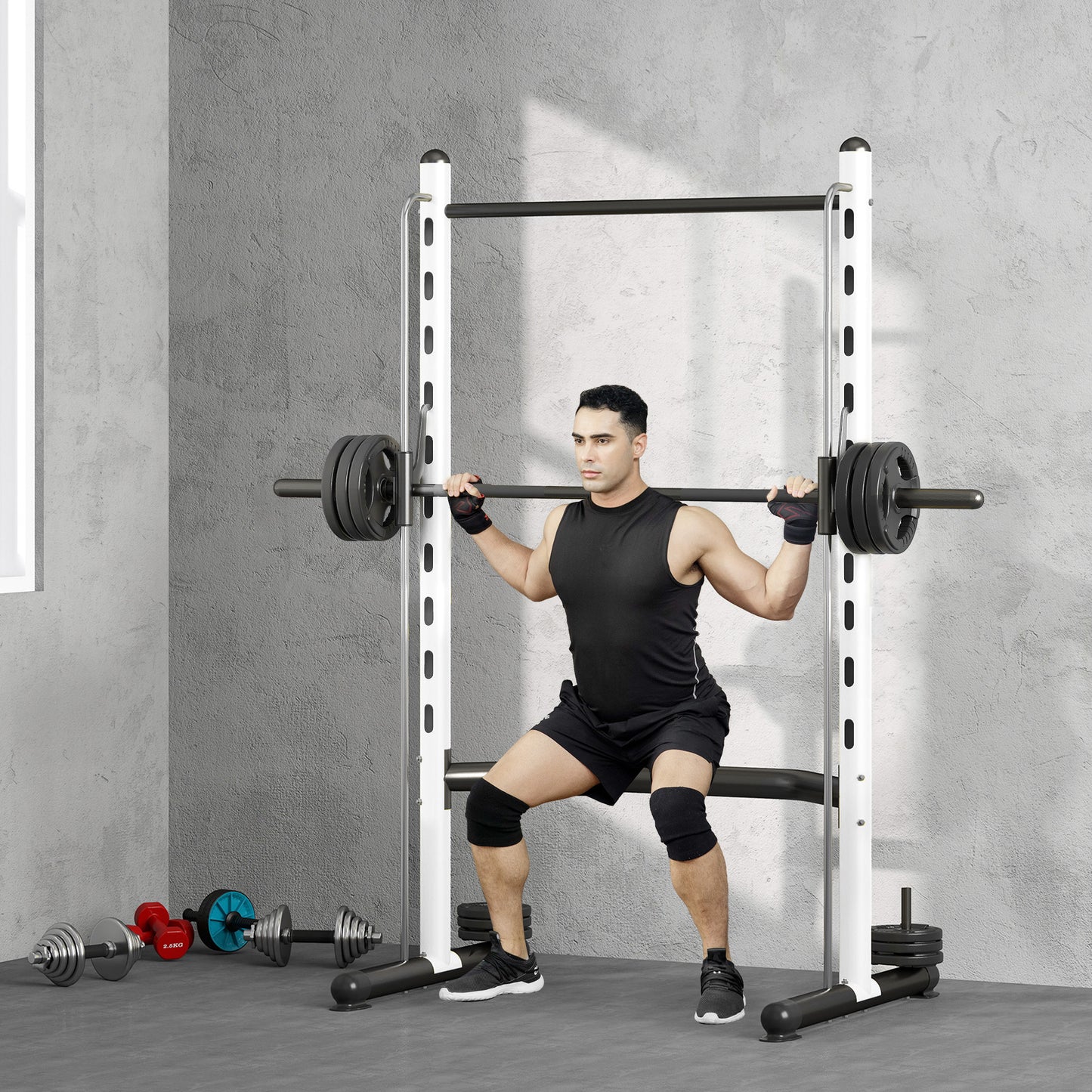 Adjustable Squat Rack with Pull-Up Bar for Home Gym - White