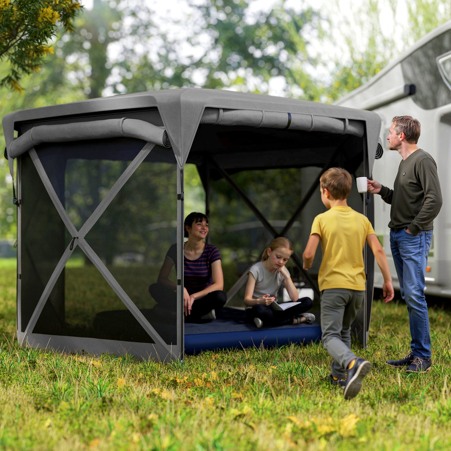 11x11ft Gazebo Screen Tent with Removable Roof - Dark Gray