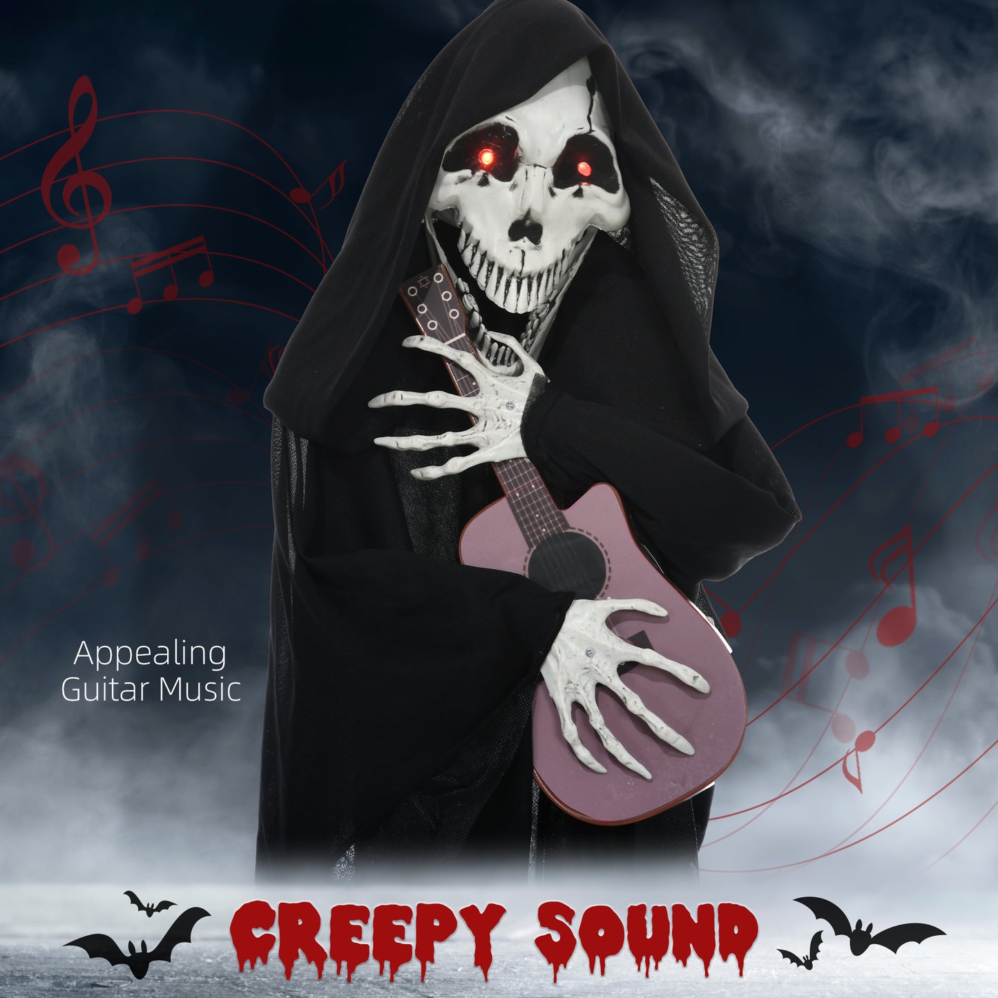 Guitar-Playing Grim Reaper Halloween Decoration - Animatronic