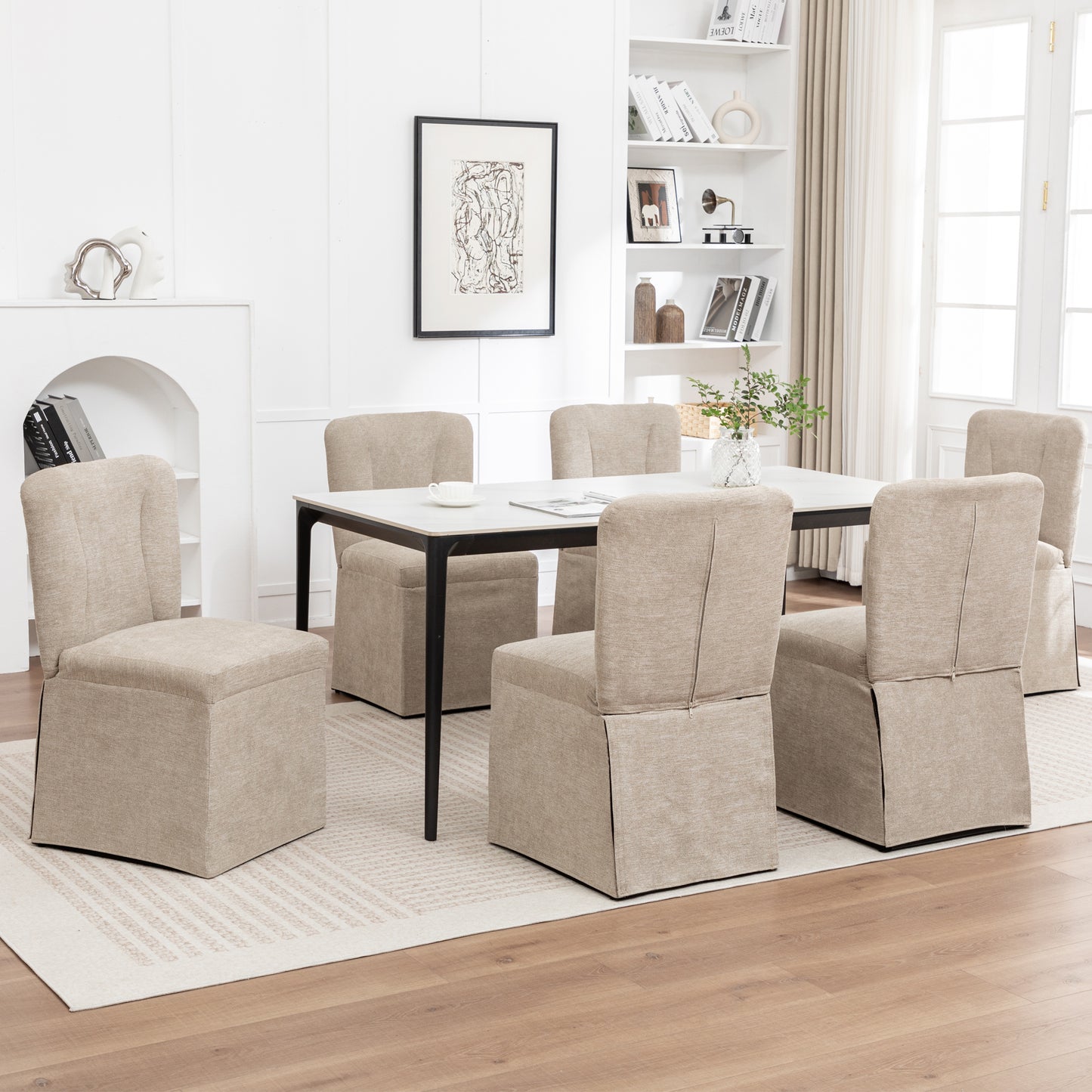 Modern Linen Dining Chairs with Padded Seat - Set of 2 (Brown)