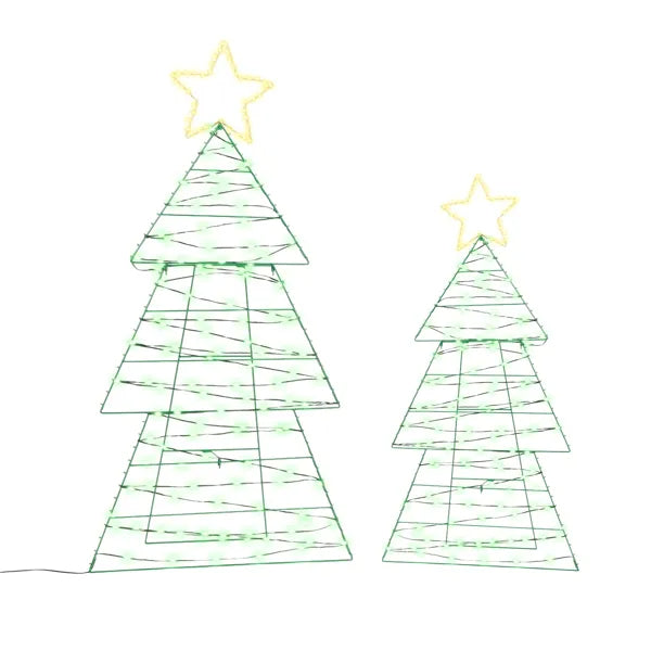Lighted Metal Christmas Tree Yard Decorations - Set of 2, 150 LED Lights