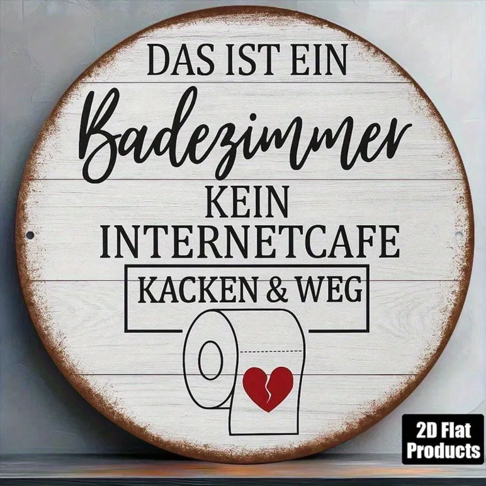 Vintage German Toilet Sign - 8x8 Inch Round Aluminum Plaque