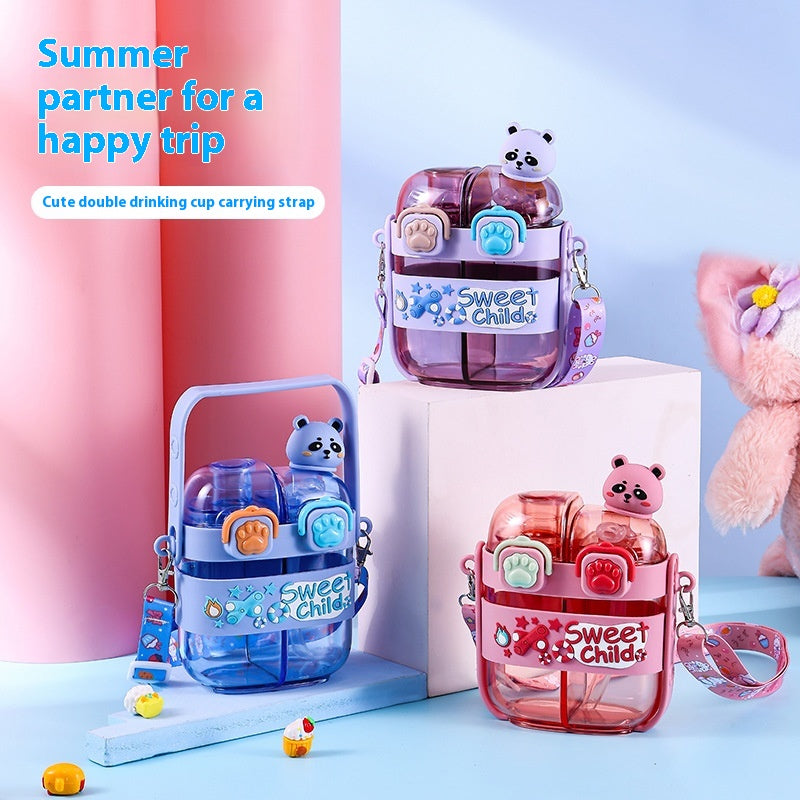 Children's Plastic Double Drink Cup - 500ml Colorful Cartoon Design