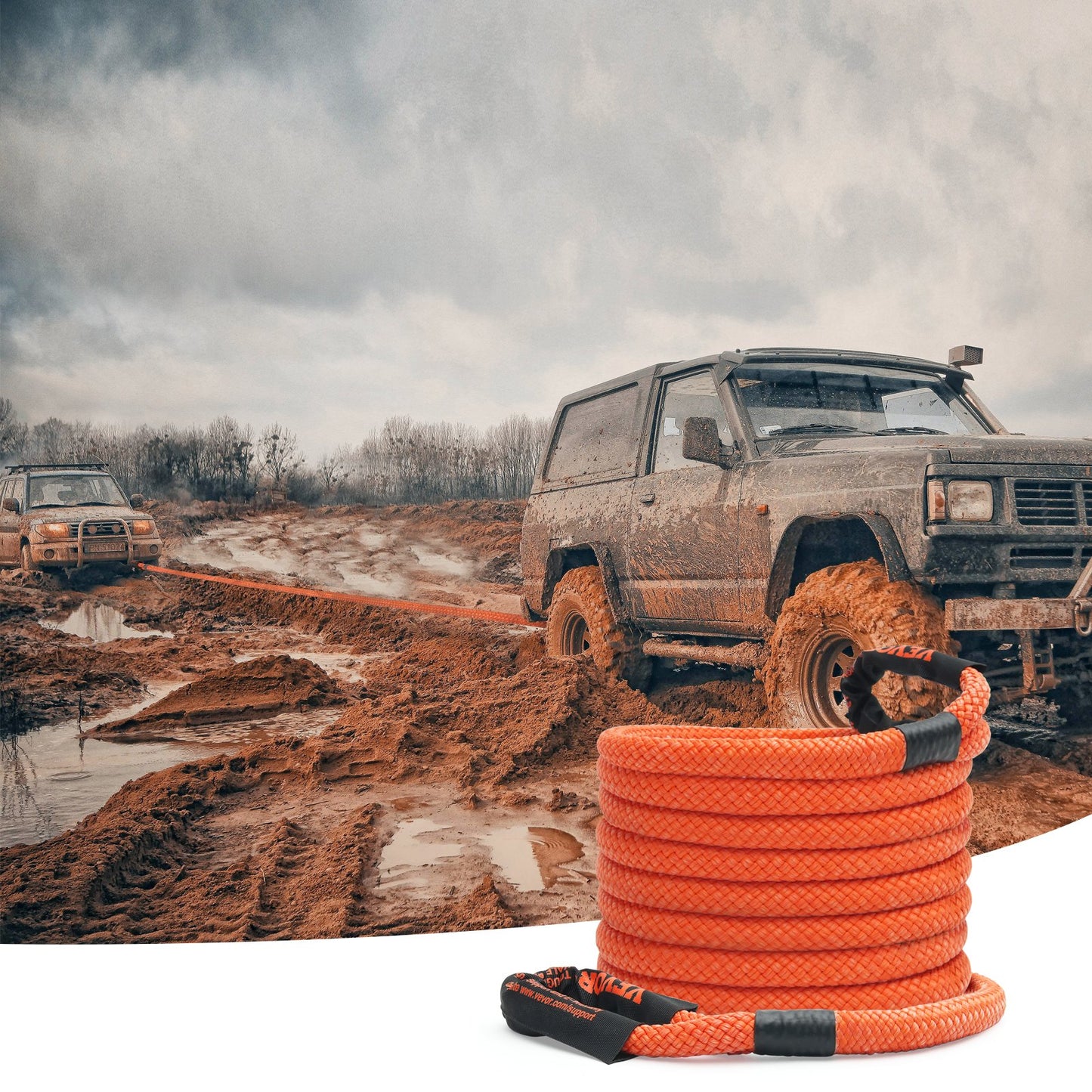 Heavy-Duty 30ft Off-Road Tow Rope 38,000 Lb Recovery Snatch Strap - Orange