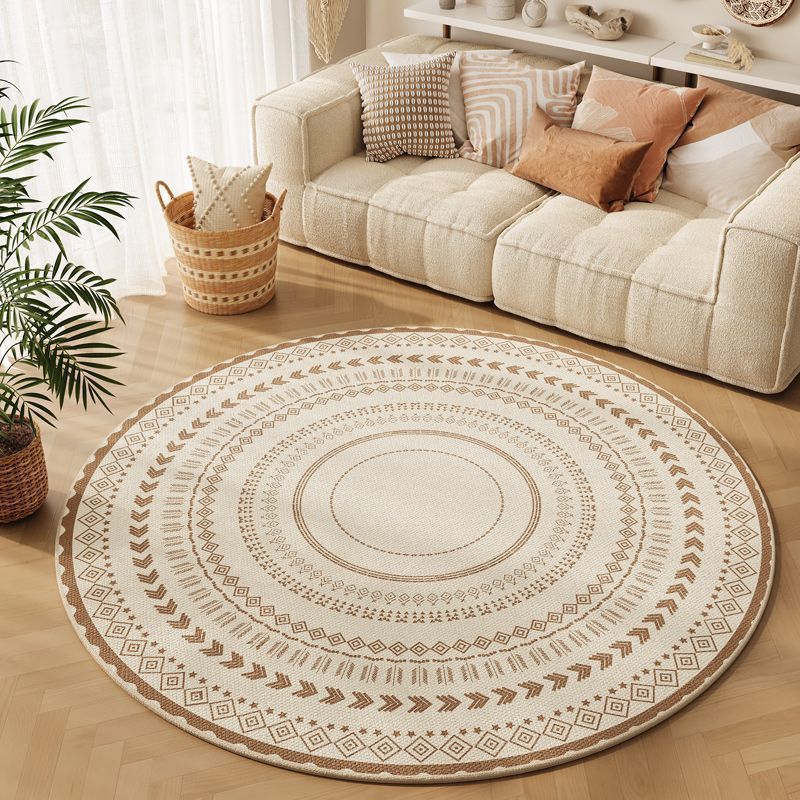 Bohemian Round Rug - Geometric Pattern, Machine Washable, Home Floor Mat