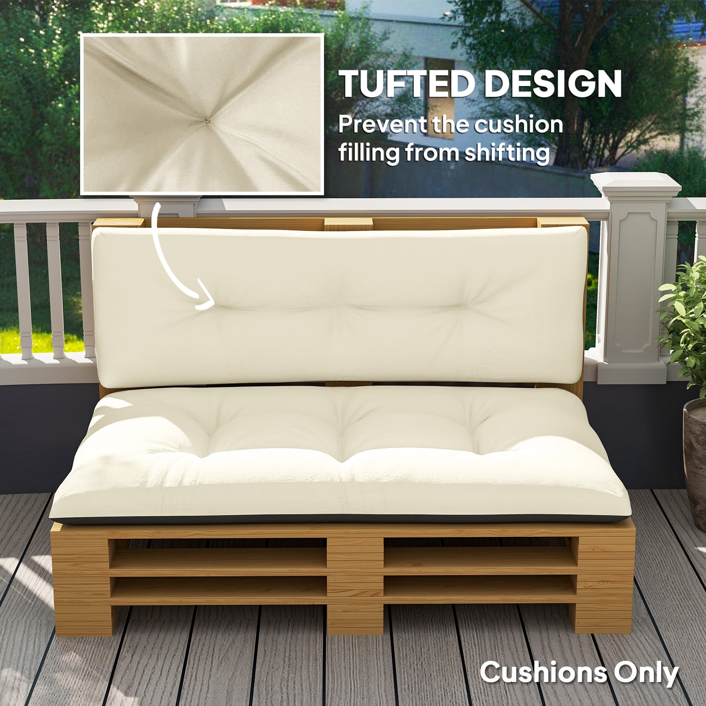 Outdoor Pallet Cushions Set - 3.9" Thick Tufted Design, Cream White