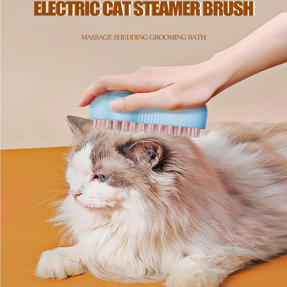Rechargeable Pet Steam Grooming Brush with Paw Shape and Soft Silicone Teeth
