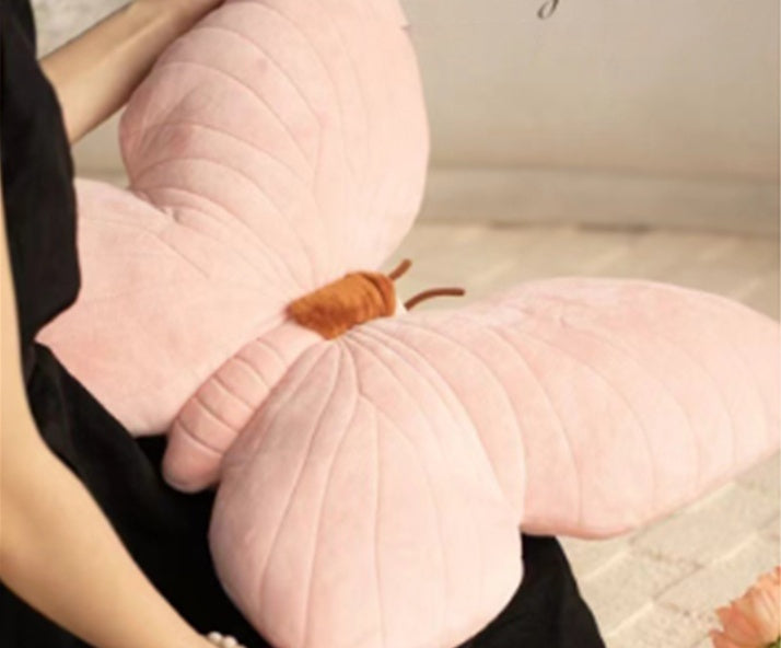 Cute Heart Butterfly Moth Pillow - Soft Bedside Cushion for Kids & Teens