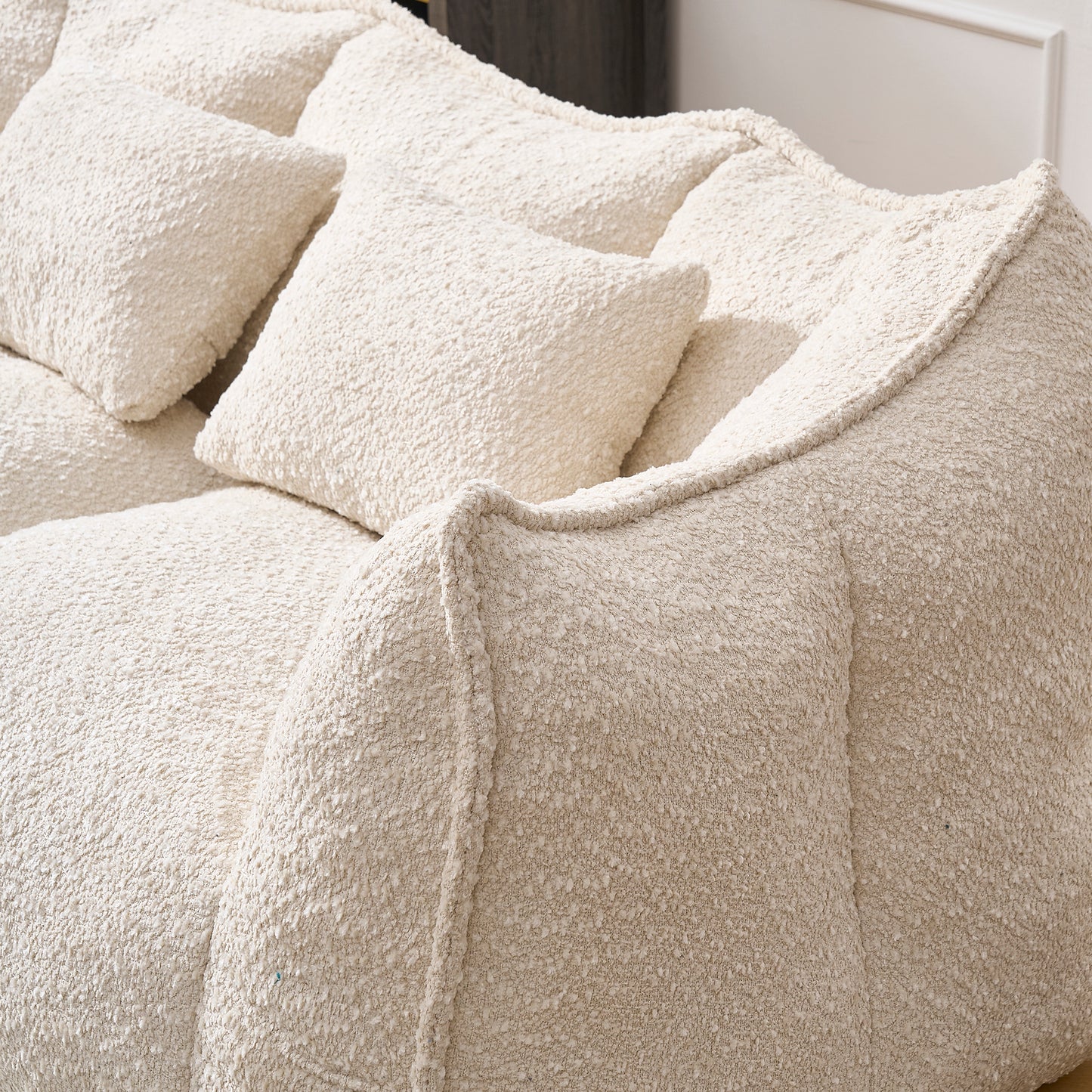 Soft Chenille Beanbag Chair for Two - Beige Recliner Sofa