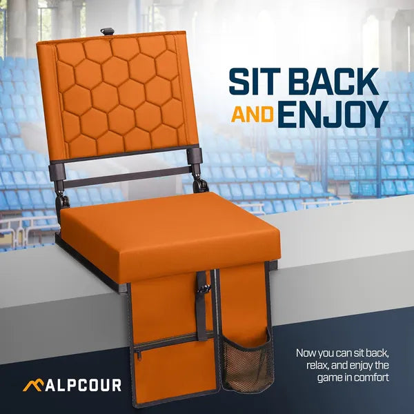 Folding Reclining Stadium Seat with Back Support - Orange