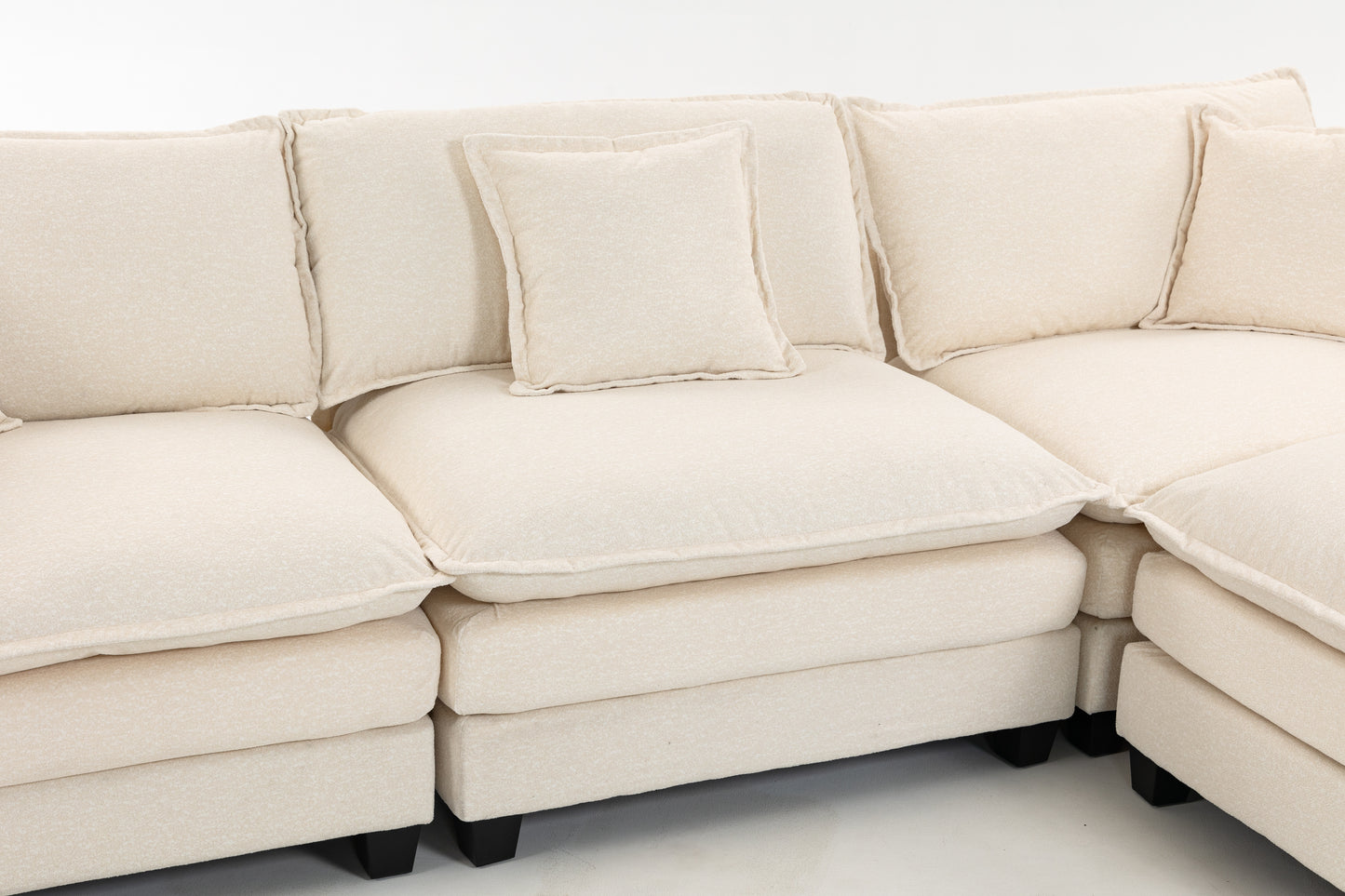 Modern 3-Seat Sectional Sofa with Ottoman - Antique White