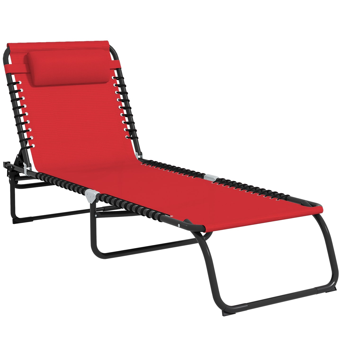 Folding Chaise Lounge Chair with 4-Position Recline & Pillow - Wine Red