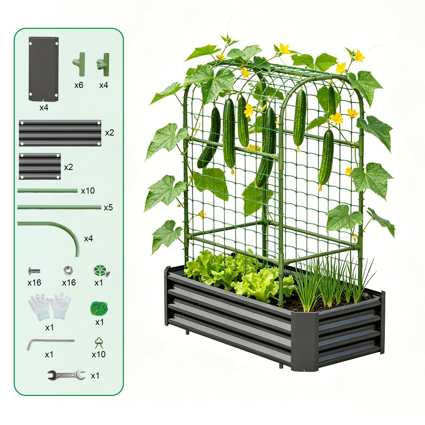 2-in-1 Raised Garden Bed with Trellis - 59" Metal Planter Box