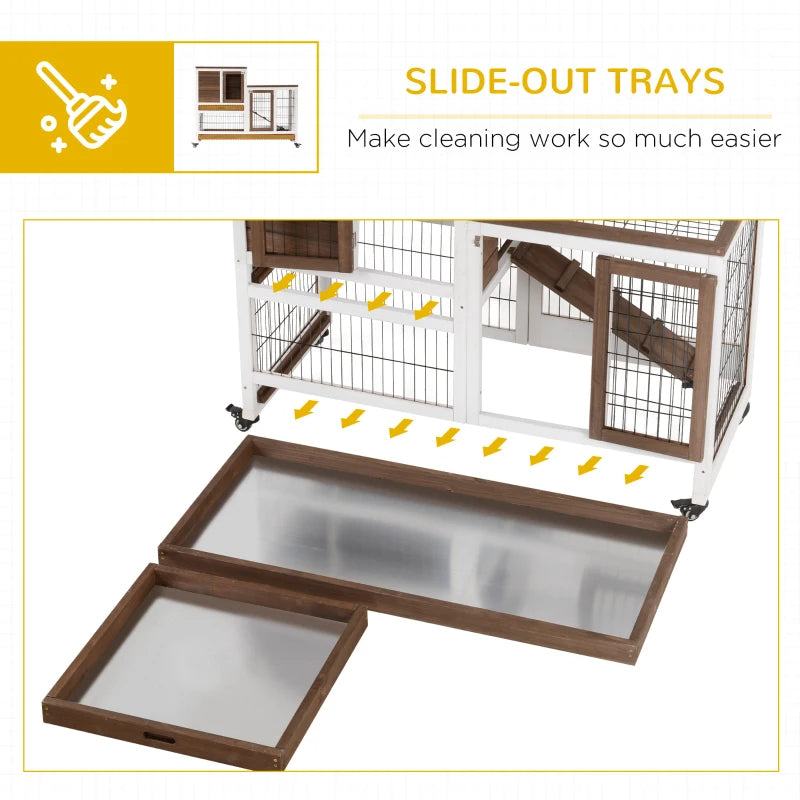 Wooden Rabbit Hutch with Enclosed Run and Wheels - Indoor/Outdoor Small Animal Cage
