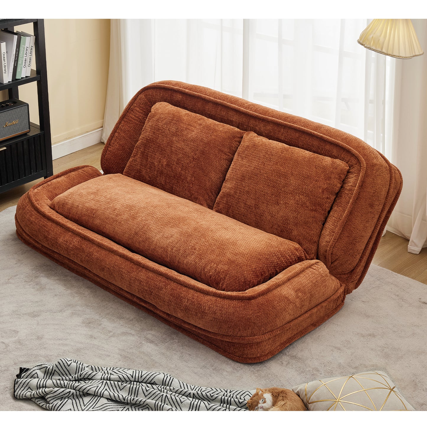 Extra Large Chenille Lazy Sofa Loveseat for Humans & Pets - Orange