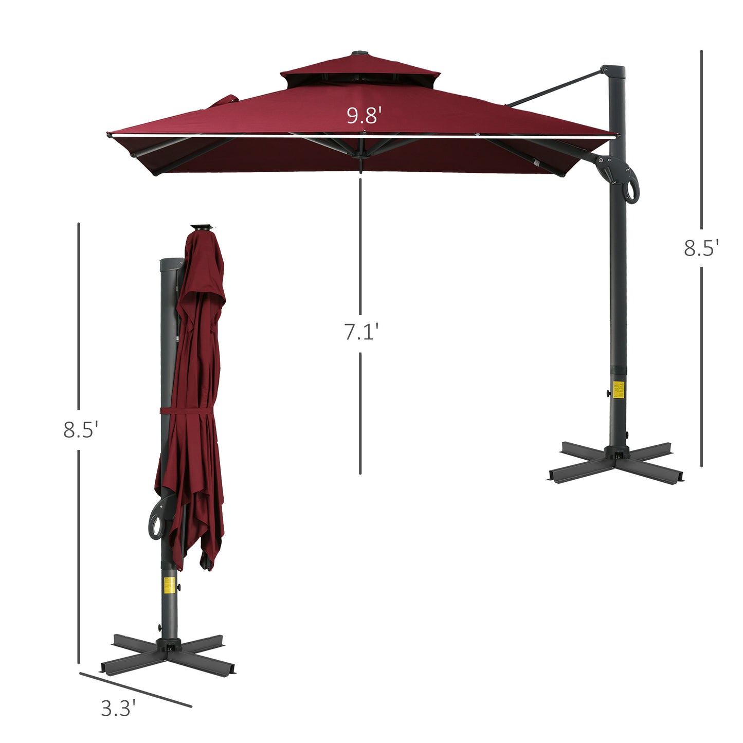 10ft Offset Patio Umbrella with 360-Degree Rotation - Red