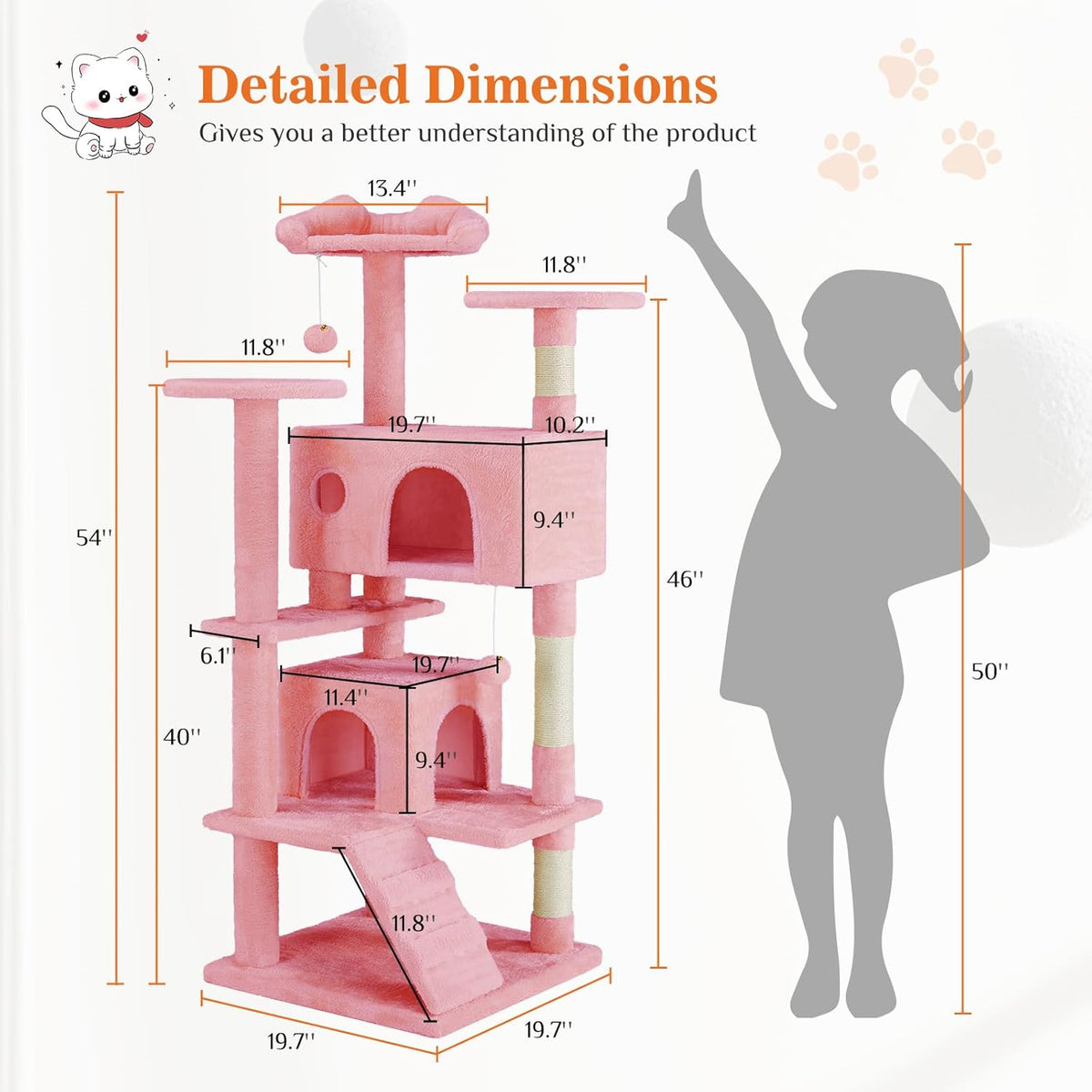 Multi-Level Cat Tree Tower with Sisal Posts, Plush Toys, and Play Areas