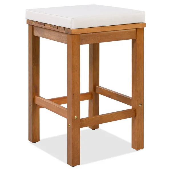 5-Piece Outdoor Bar Set with Cushions - Acacia Wood Table & Stools