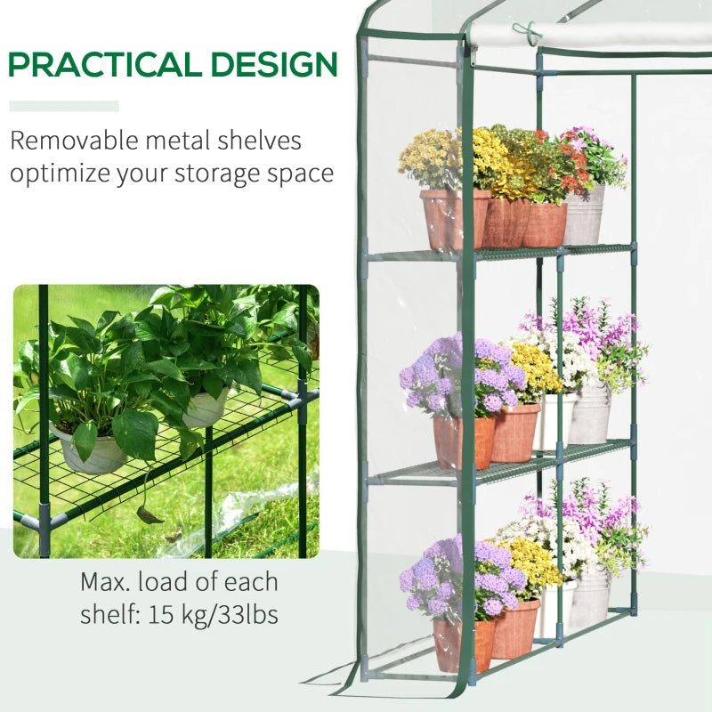 Portable Walk-In Greenhouse Kit with 3 Shelves, Roll-Up Door & Weatherproof Cover