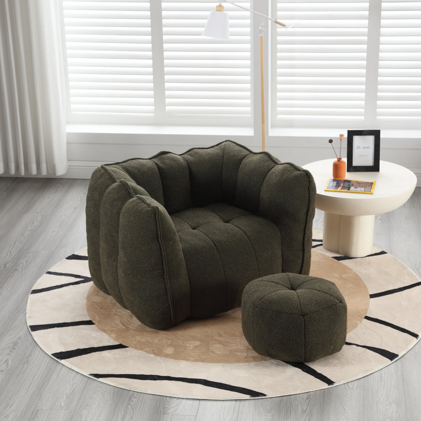Soft Olive Green Bean Bag Chair with Foam Filler for Adults