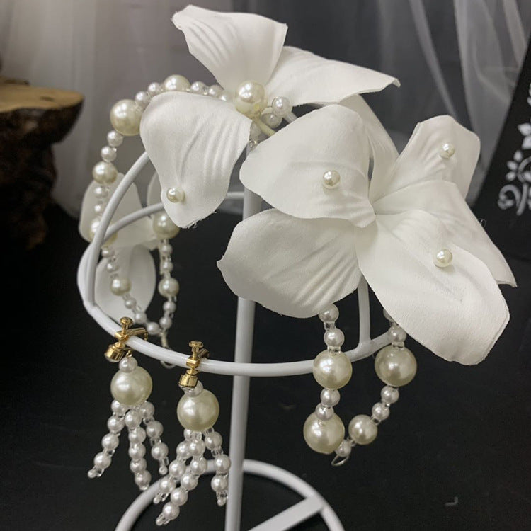 White Flower Beaded Hair Hoop