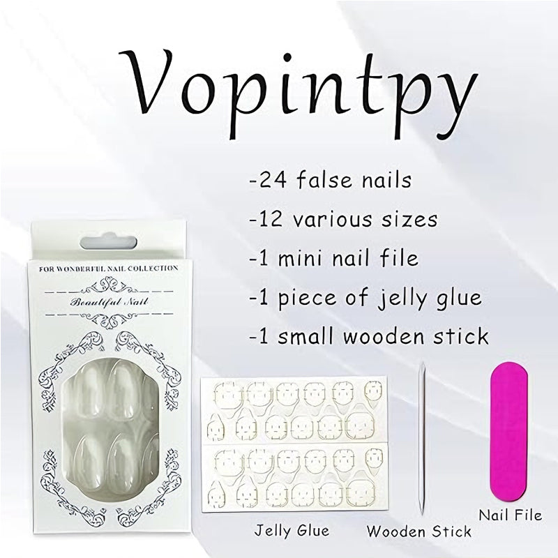 Aurora White Long Square Press-On Nails - 24 Piece Set