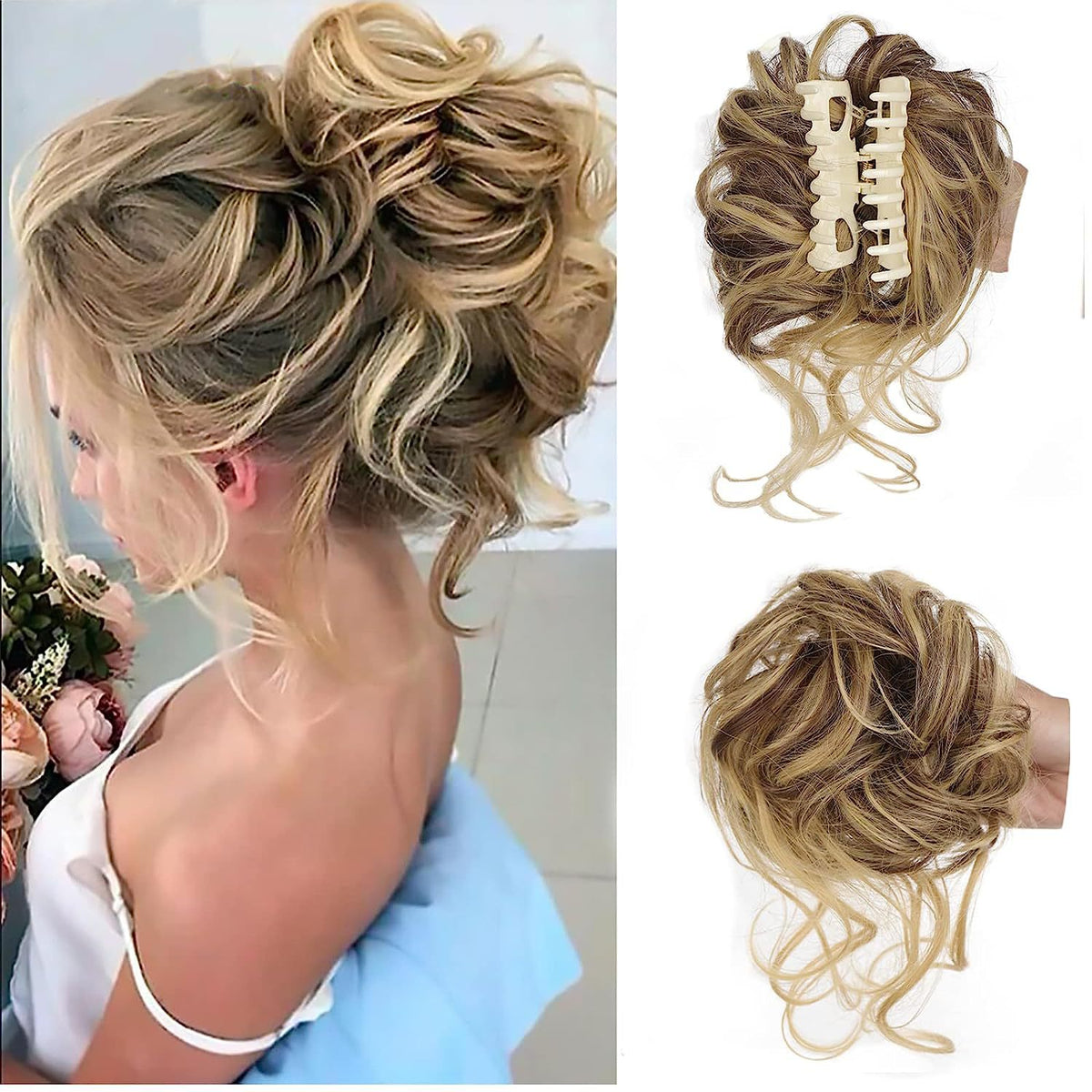 Messy Curly Hair Bun Wig for Women - Synthetic Hair Extension
