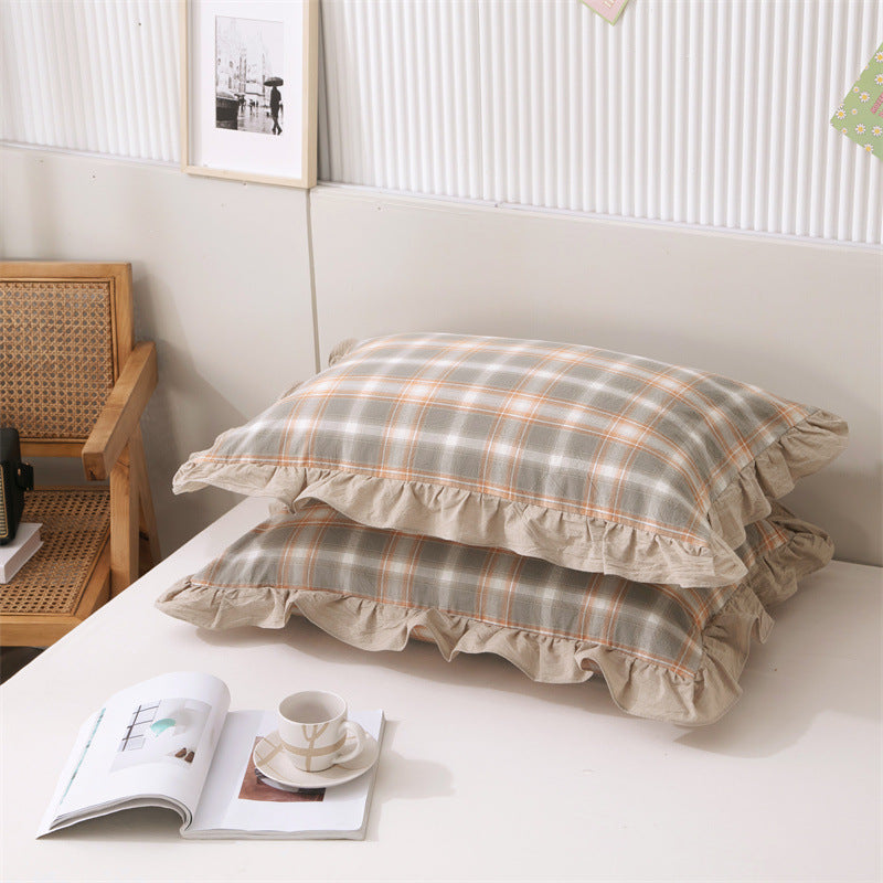 Washed Cotton Lace Pillowcase - Elegant Bedding Cover for Home Decor
