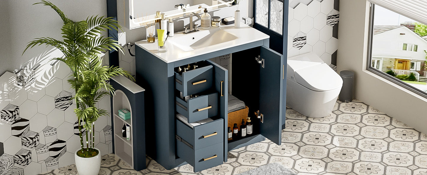 36-Inch Blue Bathroom Vanity with Ceramic Sink & Storage Cabinet