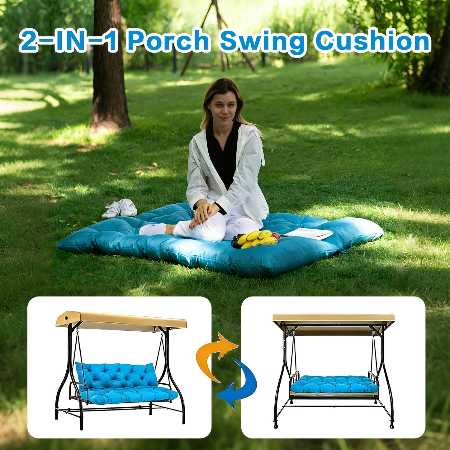 Outdoor Swing Cushions 2-3 Seater Waterproof Bench Pad with Anti-Slip Straps - Multiple Colors