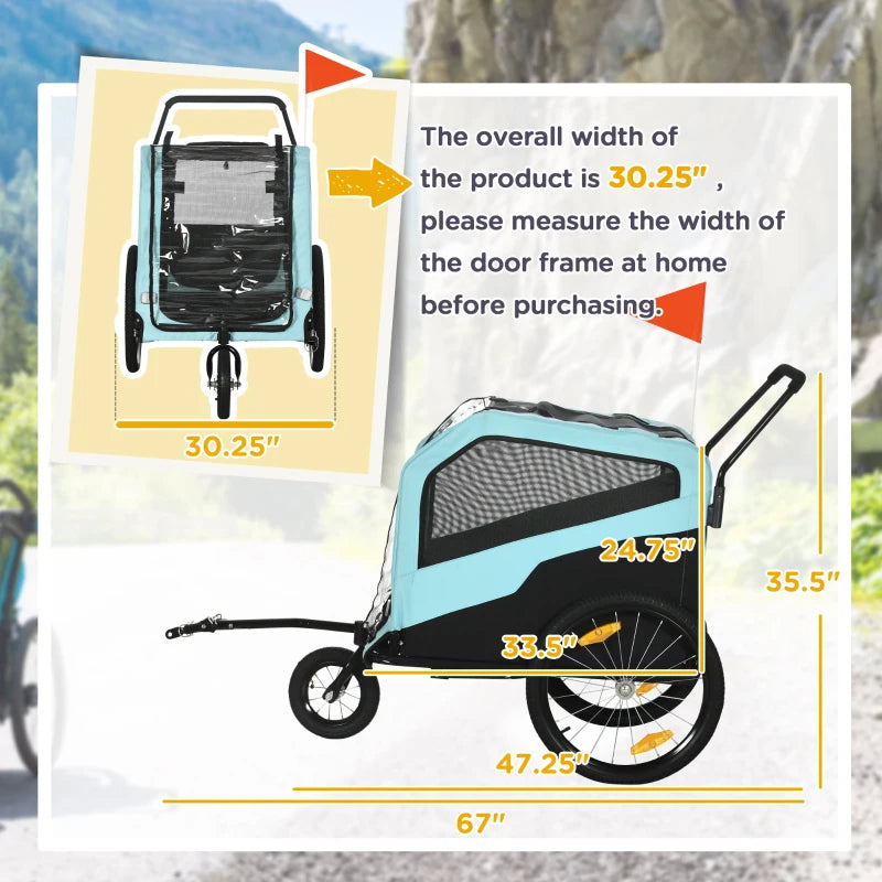 2-in-1 Pet Bike Trailer and Stroller for Large Dogs - Blue