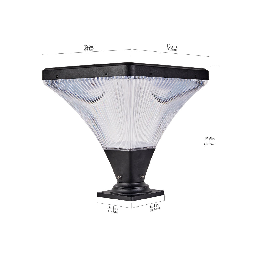 15-Inch Black LED Outdoor Post Light with Remote Control